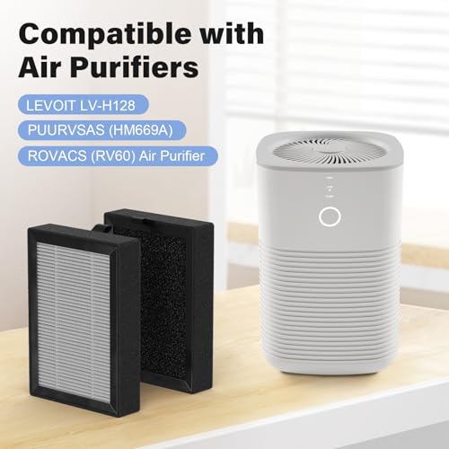 LV-H128 Replacement Filter for LEVOIT LV-H128, PUURVSAS (HM669A), ROVACS (RV60) Air Cleaner Purifier, LV-H128-RF, 8 Pack