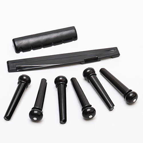 6 String Rosewood Acoustic Guitar Bridge Saddle Nut Pins Set with Six Pin Kit and Rosewood Bridge Replacement Parts, Black