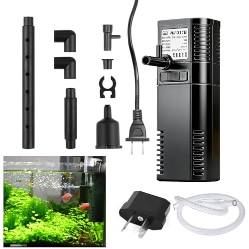 Submersible Fish Tank Filter with Adjustable Water Pump for Aquariums Up to 150L, Featuring Dual Outlet System for Oxygenation and Filtration for Freshwater and Saltwater Aquatic Environments