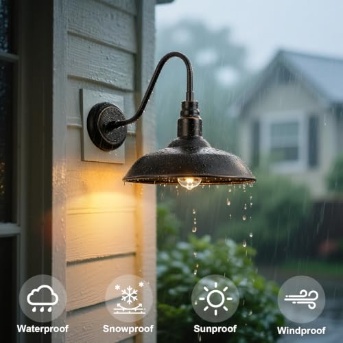 Image of 14in Outdoor Gooseneck Barn Light for Garage, 2 Pack Bronze Exterior Wall Lights Fixture for Porch, Outside Farmhouse Wall Sconce for Patio, Cabin, Entryway