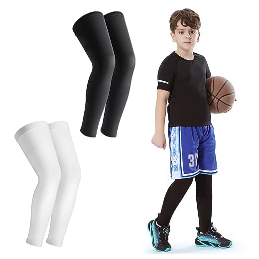 Newbyinn Kid Leg Sleeve 2 Pairs, Long Compression Leg Sleeve for Youth Boy Girl Basketball Soccer Football