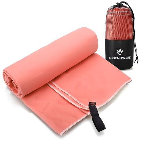 Legendwerk® Toalla de Microfibra 160x80 cm – Ligera y de Secado rápido – Ideal para Gimnasio, Sauna, Playa y Viaje – con Lazo y Bolsa – compacta y Absorbente