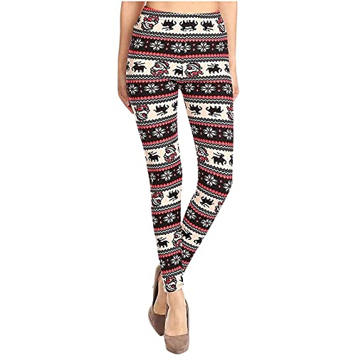 Allasfun Calça feminina casual com estampa de Natal feminina cintura média larga calças de ioga, Pre