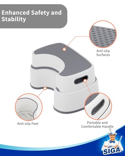 MR.SIGA Taburete para Inodoro para Adultos, Taburete de baño Resistente, escalón Antideslizante para Inodoro, escalón para niños pequeños, Beige,Gris Oscuro - imagen 5