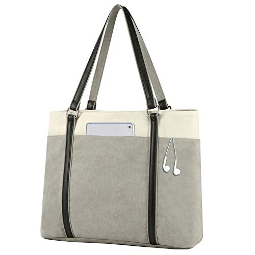 Laptop Tote Bag for Women Work, 15.6 Inch Canvas Work Bag with 12 Pockets, Lightweight Teacher Tote Bag with Padded Laptop Compartment, Large Office Shoulder Bag for Travel Commute by BAG WIZARD - Used condition - US$19.33