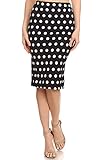 Elastic Waist Band Polka Dot Printed Stretch Pencil Slim Midi Skirt Made in USA Medium Polka Navy L