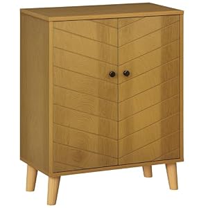 HOMCOM Vintage Storage Cabinet with Double Chevron Doors and Pine Wood Legs, Side Cabinet for Living Room, Kitchen, Bedroom, Natural Wood Effect