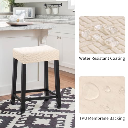 Image of YISUN Stool Covers Rectangle - 2 Pack Stretch Waterproof Saddle Seat Cover Counter Bar Stools Bar Chairs Covers Kitchen Island Chairs Cushion Protector