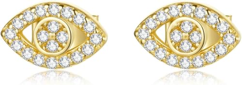 Boucles d'oreilles Demon Eye argent 925 lune or pour tenue soirée