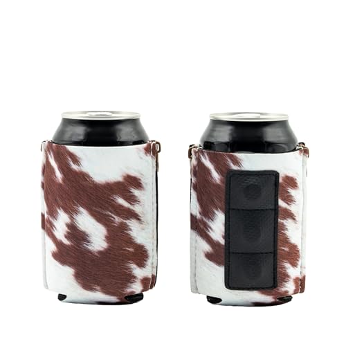 ZipSip MAGNET - Adjustable All-In-One Coozie with Zippers for Cans, Bottles, Slim Cans, Pint Glasses, Party Cups, Coffee – Can Cooler - Insulated Neoprene Sleeve - Cow Print, Medium