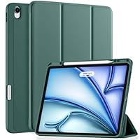 Vobafe Hülle für iPad Air 13 Zoll M3 2025 / M2 2024 mit Stifthalter, Dreifaltiger Ständer-Schutzcover, TPU Flexible Rückseite, Auto Wachen/Schlafen, Dunkelgrün