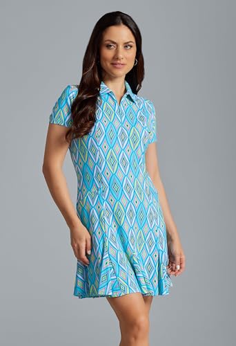 IBKUL Athleisure Wear Sun Protective UPF 50+ Icefil Cooling Romina Print Short Sleeve Godet Dress - 699312