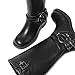 AMINUGAL Black Knee High Boots Women Square Toe Pull On Wide Calf Riding Fashion Buckles Chunky Metallic Casual Vintage Buckle Rivet Size 6