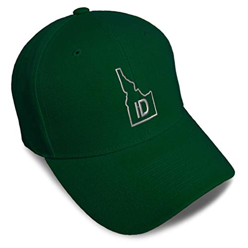 Baseball Cap Idaho State Map Id Embroidery Acrylic Dad Hats for Men & Women Strap Closure Forest Green Design Only