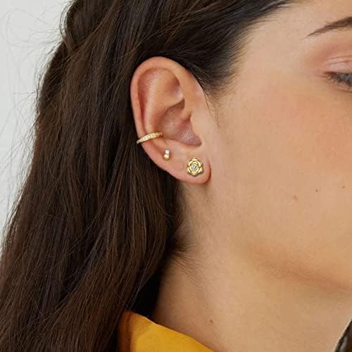 Silver Stud Earrings for Women Girls, Rose Flower Sterling Silver Earrings Cubic Zirconia StudsWhite Gold & Yellow Gold & Rose Gold Plated Dainty Earrings Jewellery Gifts