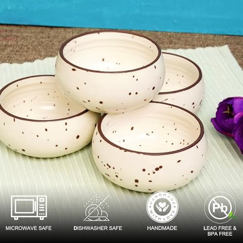 Image of Freakway Hand-Painted Matte Finish Ceramic Bowl Set of 4 (150ml) | Small Serving Soup Bowls, Cereal Bowl, Dessert /Chutney Bowl (3 inch)