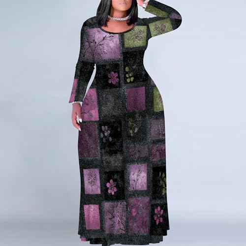 Image of PinkPatty Plus Size Maxi Dresses for Women Long Sleeve Crew Neck Sundress Casual Fall Dress with Pockets