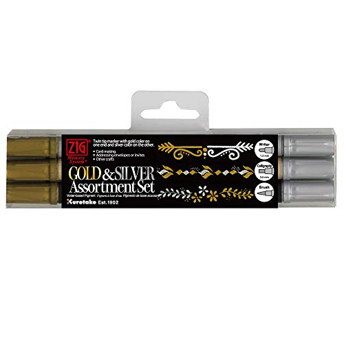 Kuretake Zig Gold And Silver Pens Assortment Set, Professional Quality For Artist, Christmas Card, Brush Lettering, Illustration, Card Making, Writing, Ap-Certified, Made In Japan #TOP6
