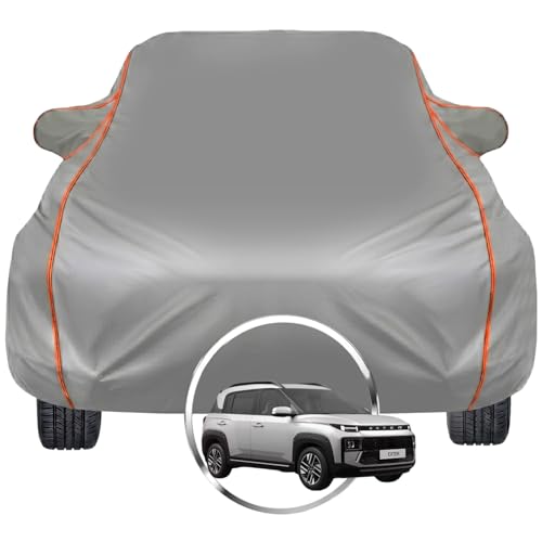 Image of Pivalo Car Cover for Hyundai Exter - Fits All Model & Year | 100% Waterproof All-Weather UV & Paint Protection | Premium 3-Layer Fabric | Triple Stitched with Reflective Piping (Grey)