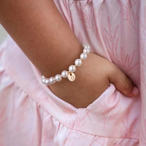 Initial Pearl Bracelet Flower Girl Bracelet Proposal Gifts for Girls, Dainty Gold Pearl Bracelets with Letter A-Z Personalized Name Jewelry Birthday Christmas Wedding Party Gift for Her3
