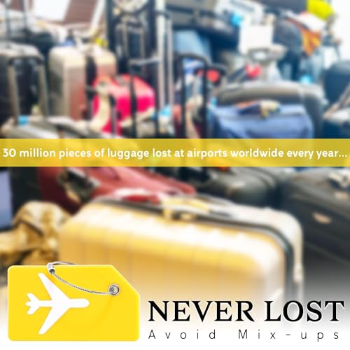 Image of Silicone Luggage Tag for Suitcases with Stainless Loop, TSA Approved, Privacy Protection Travel Essentials Bag Tags by Gostwo, Yellow, 3.6*2*0.25 inches
