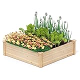 Giantex Raised Garden Bed, Wood Planter Box, Outdoor Square Garden Bed for Vegetable Flower Herb Succulent, 40' Lx40 Wx12 H, Easy Assembly
