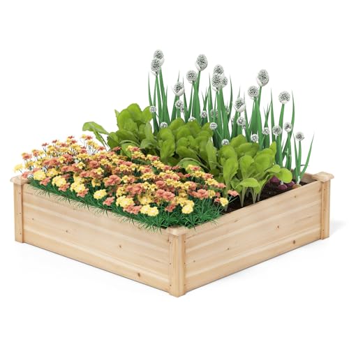Giantex Raised Garden Bed, Wood Planter Box, Outdoor Square Garden Bed for Vegetable Flower Herb Succulent, 40" Lx40 Wx12 H, Easy Assembly