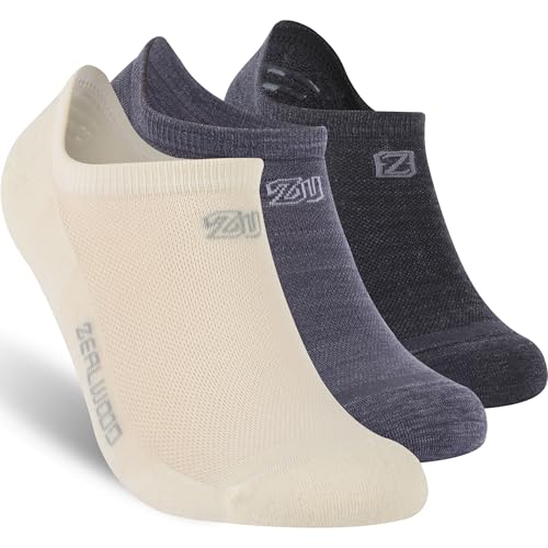 Image of ZEAL WOOD 3 Pairs Merino Wool No Show Athletic Socks For Men Women Ankle Running Golf Tennis Low Cut Hiking Socks