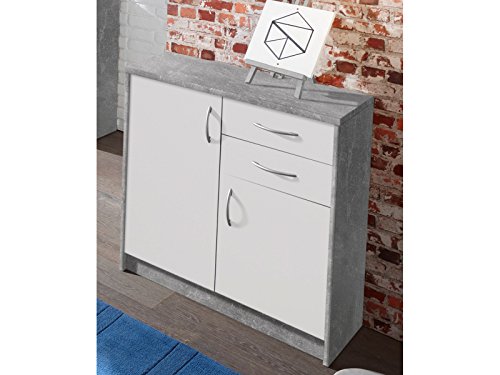 möbelando Kommode Anrichte Beistellschrank Hochkommode Standschrank Schrank Olli III Beton/Weiß