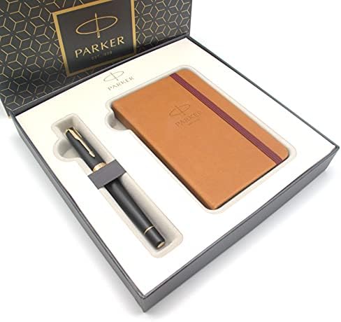 Parker Urban Premium Fountain Pen - Muted Matte Black with Gold Trim - Fine Nib - Luxury Gift Box With Notebook