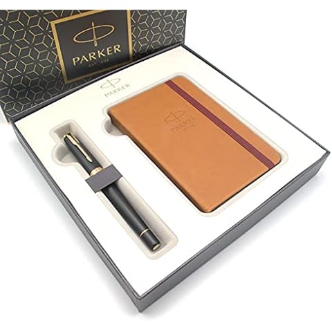 Parker Urban Premium Fountain Pen - Muted Matte Black with Gold Trim - Fine Nib - Luxury Gift Box With Notebook Cover