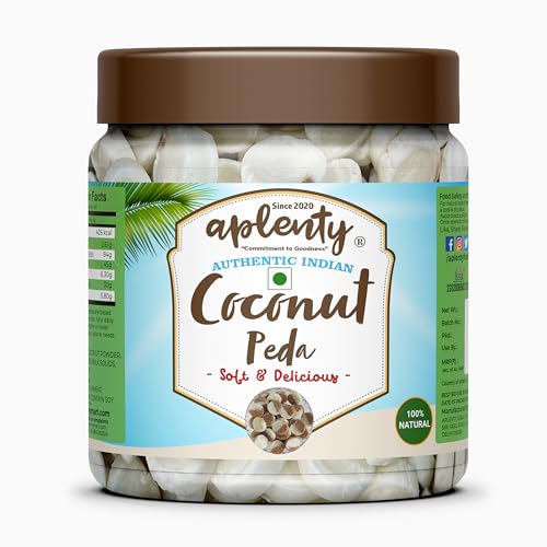 Aplenty Coconut Peda Sikka | Kesari Badam Goli Soft & Chewy Nariyal Peda | Real Coconut Toffee Candy | Coconut Milky Candy Dollar Caramels Kamal Peda (400g)