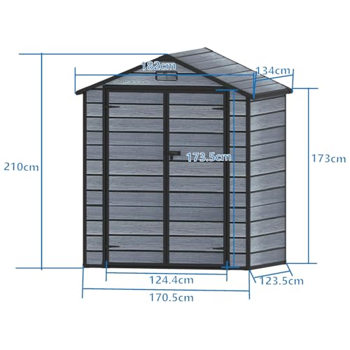 BIRCHTREE 6X4.4FT Plastic Garden Shed with Floor Apex Roof Wood Grain Effect Fade Free All Weather Resistant Lockable Door Outdoor Storage Box Air Vent&Window Garden Tool Shed Low Maintenance Grey - Image 8