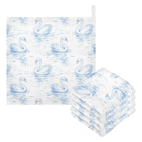vvfelixl Light Blue Swans Baby Burp Cloths Baby Muslin Washcloths for Boys Girls Cotton Babys Face Towel for Newborn Infants Soft and Absorbent 11.8 X 11.8 in, 5 Pack3