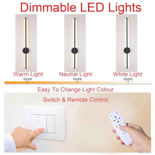 Aplique de pared interior de metal y acrílico negro de 100cm LED 2