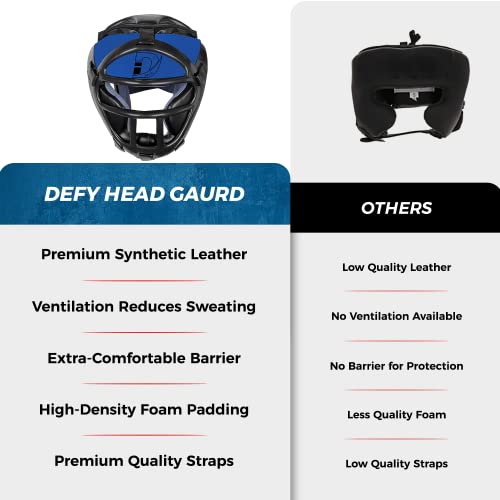 Defy Head Guard Premium Synthetic Leather Mma Boxing Headgear Ufc Fighting Sparring Taekwondo Bjj Training (Medium, Blue) #TOP5