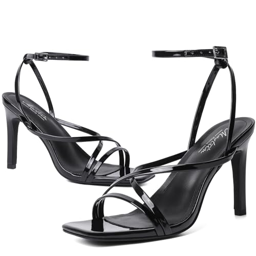 Image of Mostrin Strappy Heels for Women Square Open Toe Lace Up Heeled Sandals Ankle Strap Sexy Stiletto High Heels for Party, Prom, Dating, Wedding