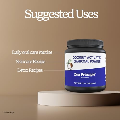 Image of Zen Principle Coconut Activated Charcoal Powder. Whitens Teeth, Rejuvenates Skin and Hair, Supports Better Digestion. USA-Owned Producers, Free Scoop, 12 Oz