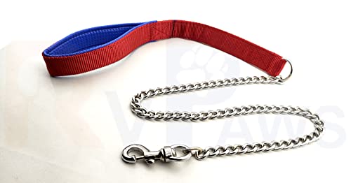 Image of RvPaws Diamond Cut Heavy Duty Dog Leash Metal Dog Leash Dog Chain with Padded Handle, Durable Leash Grinder Chain Heavy Hook Handle Leash Chain (Red)
