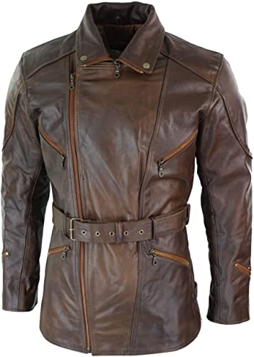 SpazeUp Mens 3/4 Quarter Length Jacket - Black Brown Leather Motorcycle Jackets Men - Mid Length Jacket Winter Outerwear Coat2
