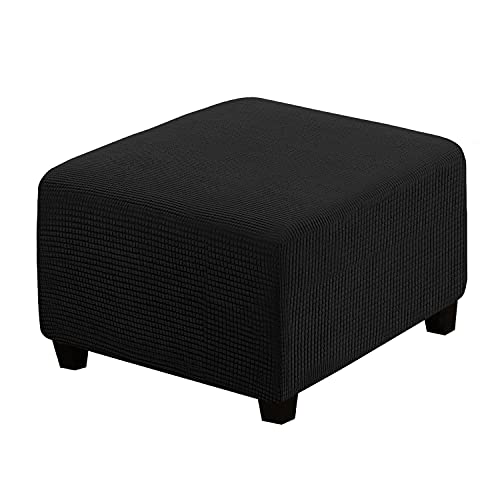 Image of H.VERSAILTEX Square Ottoman Covers Ottoman Slipcovers Folding Storage Stool Furniture Protector Form Fit with Elastic Bottom, Stretch High Spandex Small Checks Jacquard Fabric(Medium,Black)