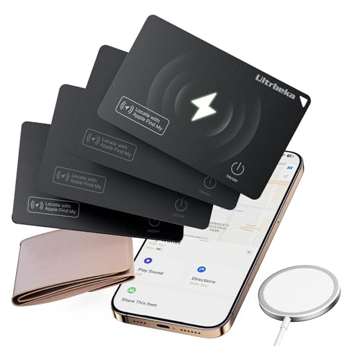 Image of Ultrbeka Wallet Tracker Card IP68 Waterproof Bluetooth Tracker for Wallets, Passport, Work with Apple Find My, Wireless Charging, iOS Only [Apple MFi Certified]- 4pcs / 1* Wireless Charger