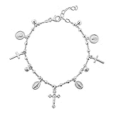 MY BIBLE 925 Sterling Silver Cross and Miraculous Beaded Charm Bracelet for Women 6.75 Inch with 1 Inch Extender