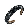 1PCS Large Bandeau Alice Bandeau en strass Paillettes Accessoires de cheveux rembourrés Bandeau en cristal embelli de perles Elastique sans glissement Headwear pour femmes (Black2DE) #4