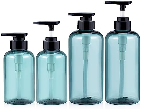 Shampoo and Conditioner Dispenser Bottles, Kimqi 2PCS 10oz Plastic Soap Lotion Containers with Pump, and 2 Pack 16 oz Refillable Empty Shower Bottle for Body Wash, Total 4PCS Set
