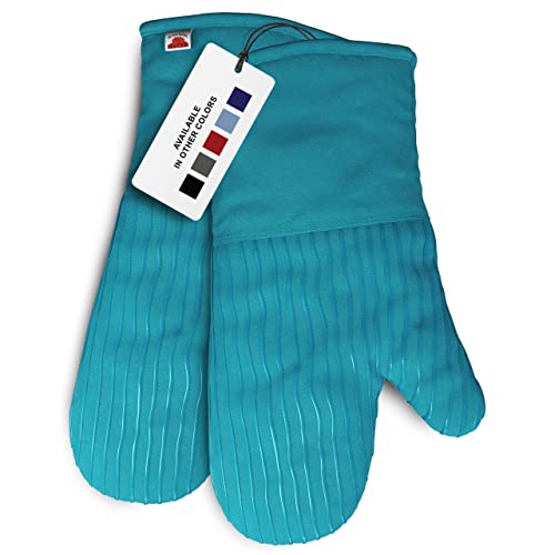 Big Red House Oven Mitts And Pot Holders Sets, With The Heat Resistance Of Silicone And Flexibility Of Cotton, Recycled Cotton Infill, Terrycloth Lining, 480 F Heat Resistant Pair Turquoise #TOP2
