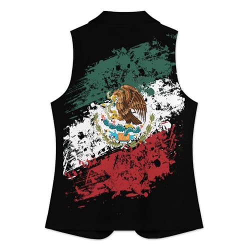 Mexican American Flag Funny Women's Formal Suit Vest Casual Business Dress Waistcoat Printed Vest Slim Fit2