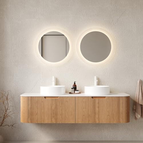 Natura Woodgrain Color Bathroom Vanity with Sink, Wall-Mounted Bathroom Vanities,Curved