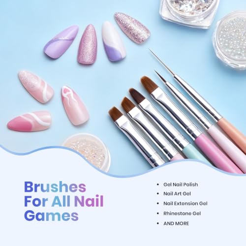 Image of Beetles Gel Polish Nail Art Brushes, 6 Pcs Fingernail Art Design Pens, Wood Alloy Handle, Dotting Pen Clean Up Liner French Nail Brush Set, DIY Manicure Tools Gift for Women