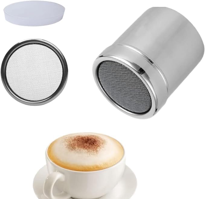 Coctelera de azúcar en polvo con tapa agitador de polvo de acero inoxidable agitador de malla Tarro de polvo para sal canela azúcar en polvo cacao